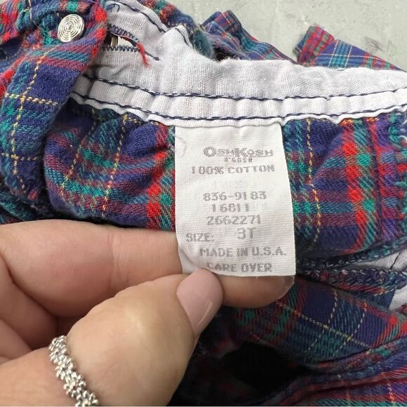 Vintage OshKosh B’Gosh Plaid Overalls Romper Vestbak Size 3T Made In USA - Picture 3 of 5